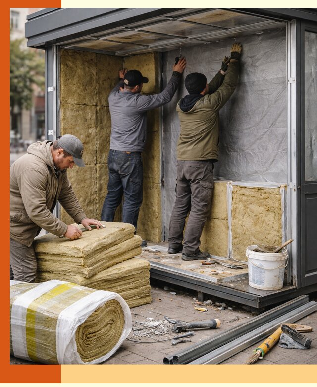 Утепление павильона шаурмы под ключ в Зиме